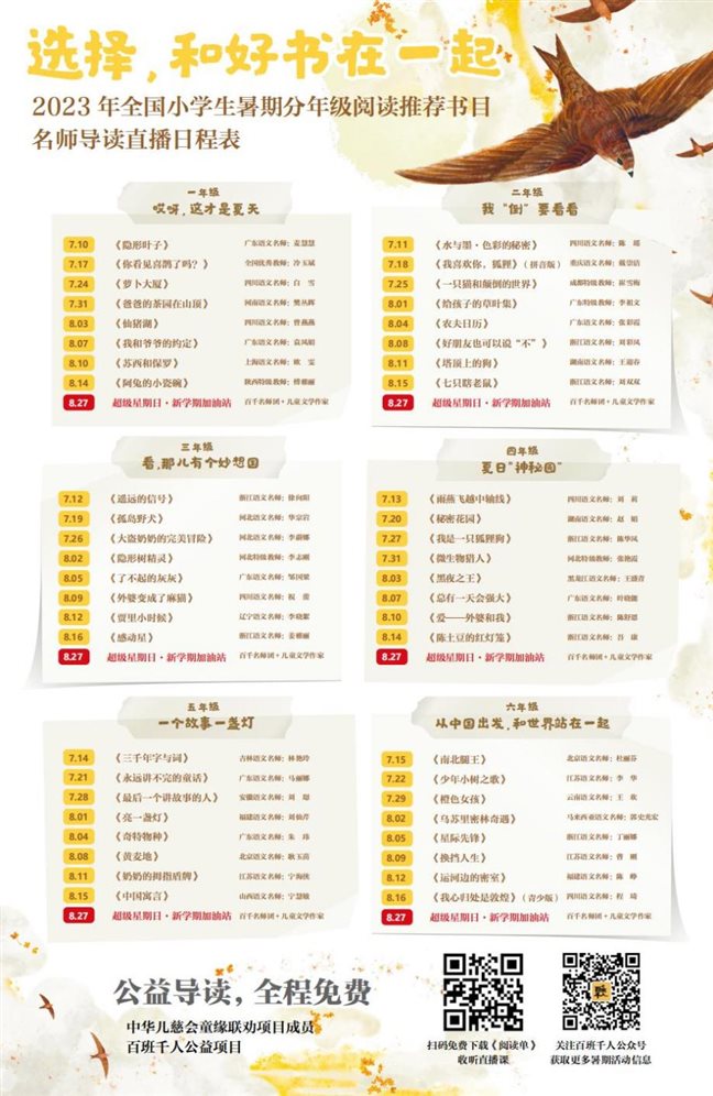 名师导读直播日程表-2023年全国小学生暑期分年级阅读推荐书目_00